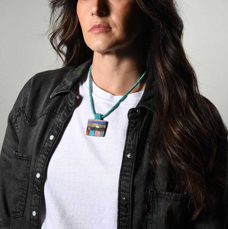 Mary Louise Tafoya Abstract Mosaic Necklace
