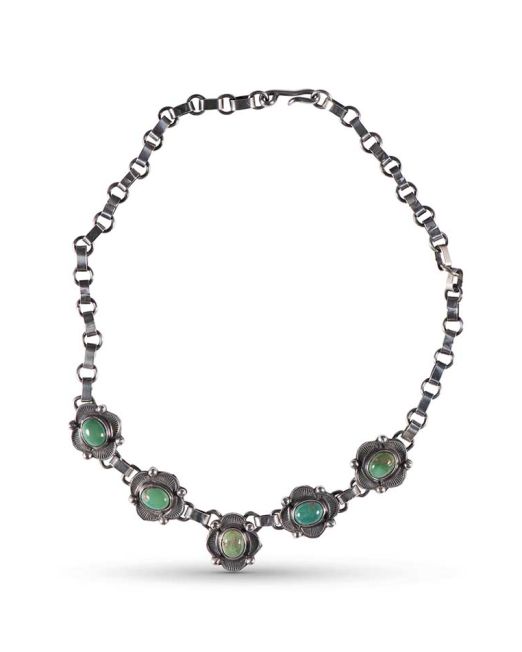 Turquoise and Stamped Sterling Silver Necklace