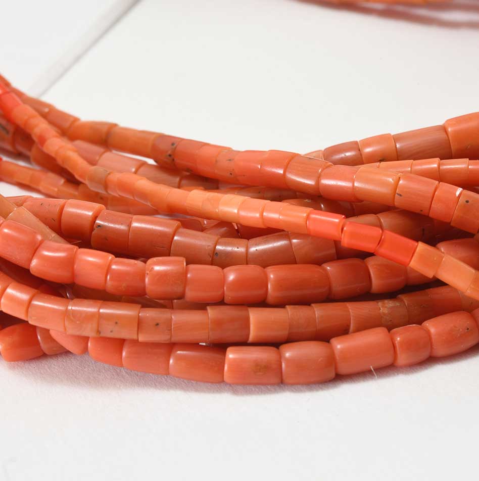 Carol Krena 14 Strand Coral Necklace with Blue Gem Turquoise Clasp