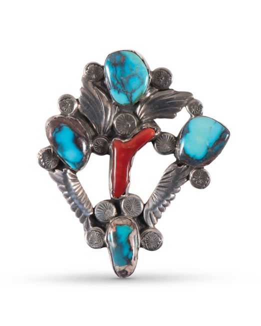 Dan Simplicio Bisbee Turquoise and Coral Pin