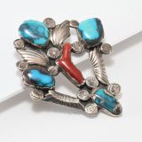 Dan Simplicio Bisbee Turquoise and Coral Pin
