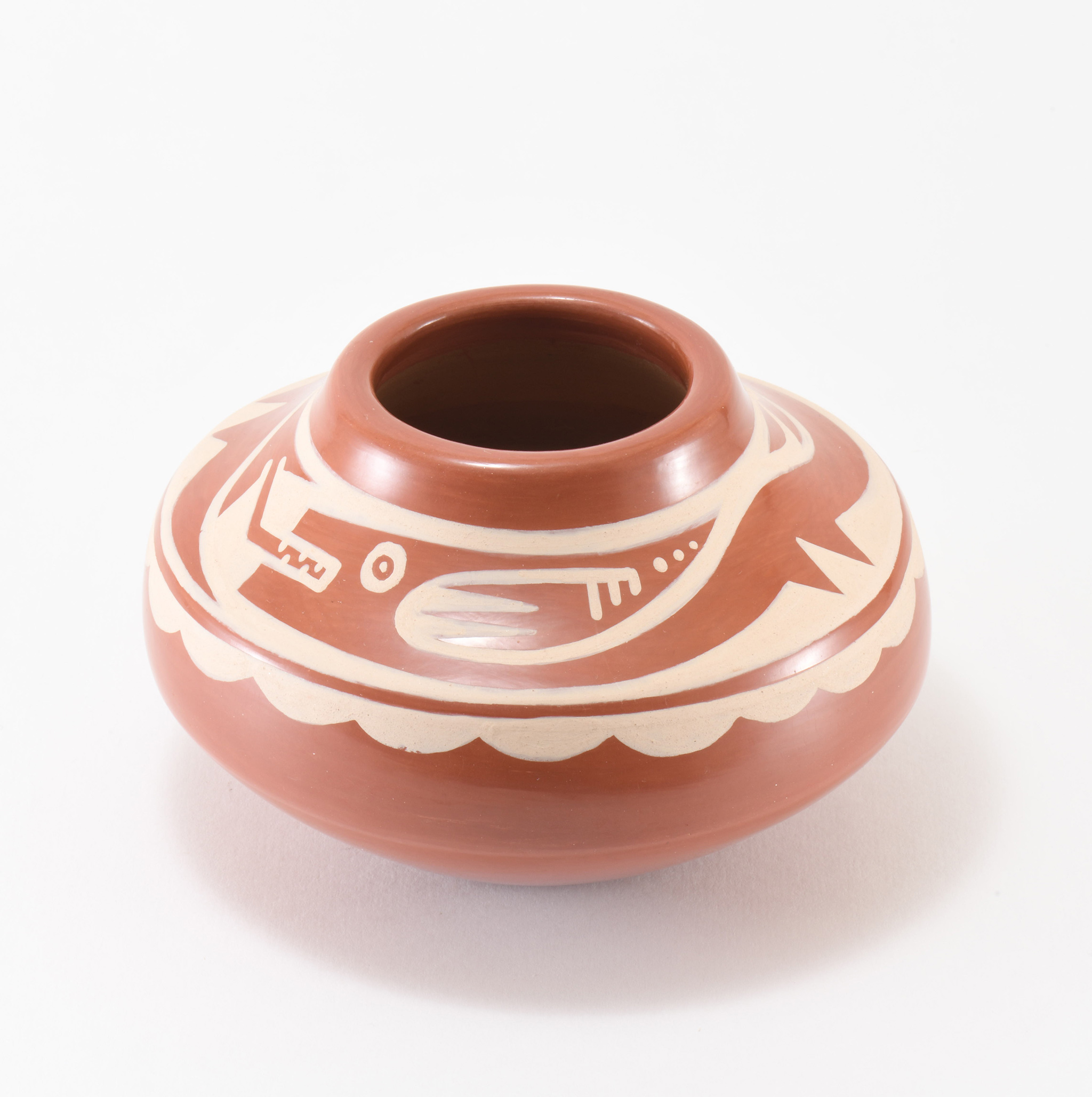 Kathy Gutierrez Matte on Red Avanyu Design Jar