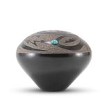 Gloria “Golden Rod” Garcia Black Jar with Avanyu and Turquoise