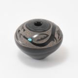 Gloria “Golden Rod” Garcia Black Jar with Avanyu and Turquoise