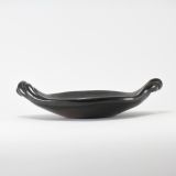 Margaret Tafoya Shallow Blackware Bowl with Matte Design and Handles