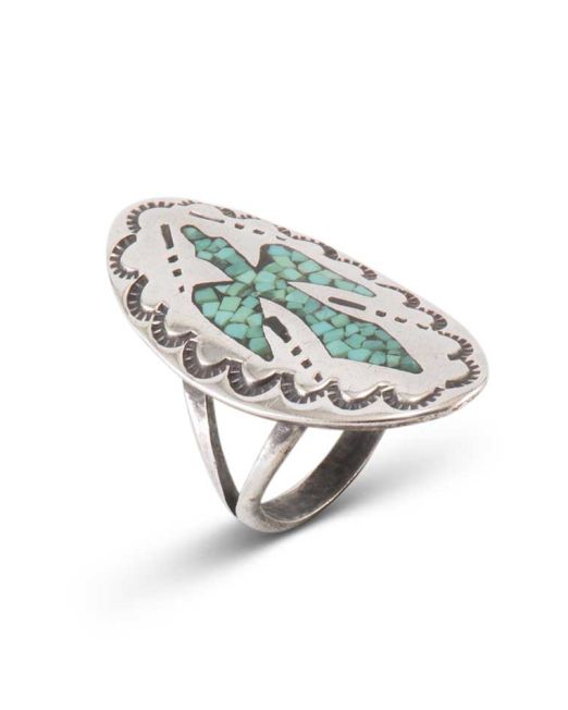 Turquoise Chip Inlay Peyote Bird Shield Ring