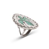 Turquoise Chip Inlay Peyote Bird Shield Ring