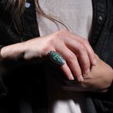 Turquoise Chip Inlay Peyote Bird Shield Ring