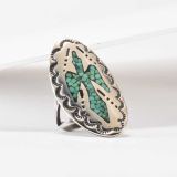 Turquoise Chip Inlay Peyote Bird Shield Ring