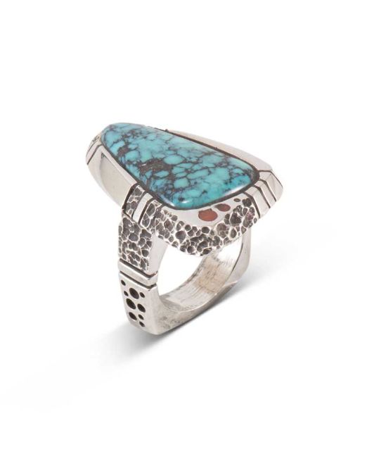 Lee Epperson Turquoise and Silver Ring with Coral Accents