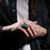 Lee Epperson Turquoise and Silver Ring with Coral Accents