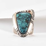 Lee Epperson Turquoise and Silver Ring with Coral Accents