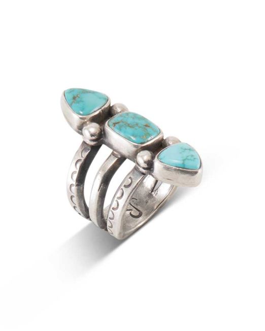 Jesse Robbins Three Stone Lone Mountain Turquoise Ring