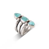 Jesse Robbins Three Stone Lone Mountain Turquoise Ring
