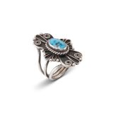 James Little Persian Turquoise and Intricate Silverwork Ring