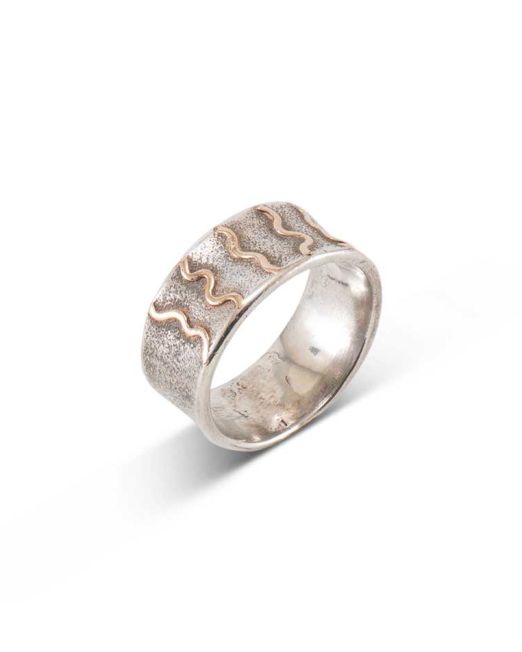 Norbert Peshlakai Concave Sterling Silver Ring with 14Kt Gold