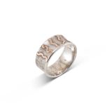 Norbert Peshlakai Concave Sterling Silver Ring with 14Kt Gold
