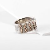 Norbert Peshlakai Concave Sterling Silver Ring with 14Kt Gold