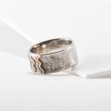 Norbert Peshlakai Concave Sterling Silver Ring with 14Kt Gold