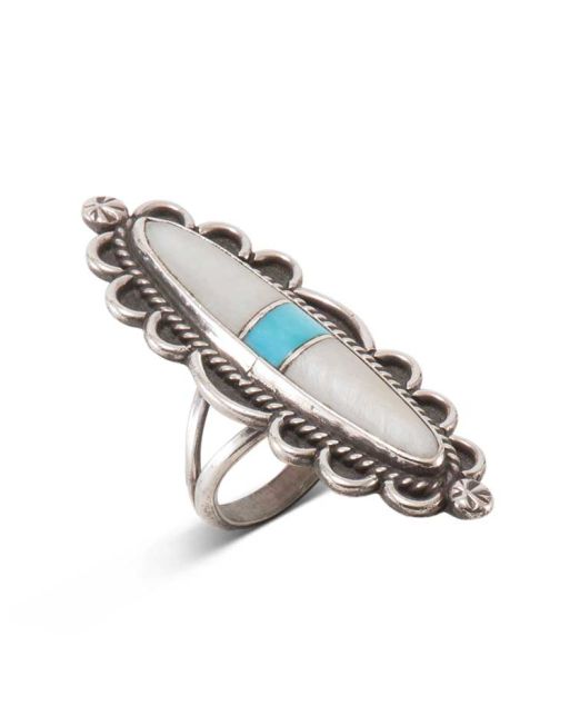 White Shell and Turquoise Inlay Ring