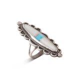 White Shell and Turquoise Inlay Ring