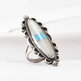 White Shell and Turquoise Inlay Ring