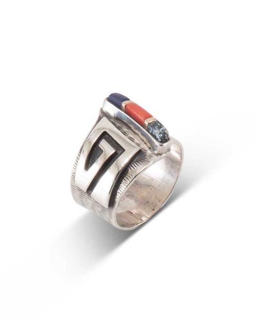 Phillip Sekaquaptewa Multi Stone and Overlay Ring with 14Kt Gold Accents