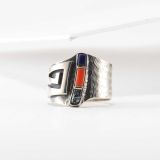 Phillip Sekaquaptewa Multi Stone and Overlay Ring with 14Kt Gold Accents
