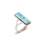 Navajo Turquoise and Stamped Sterling Silver Ring
