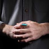 Navajo Turquoise and Stamped Sterling Silver Ring