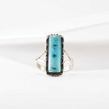 Navajo Turquoise and Stamped Sterling Silver Ring