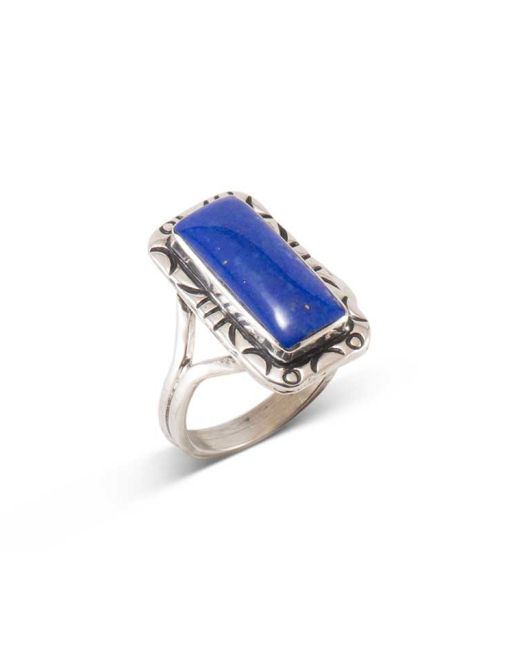 Navajo Lapis and Stamped Silver Ring