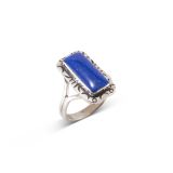Navajo Lapis and Stamped Silver Ring