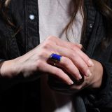 Navajo Lapis and Stamped Silver Ring