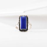 Navajo Lapis and Stamped Silver Ring