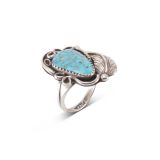 Turquoise and Silver Leaf Ring