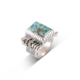 Isaiah Ortiz Supernova Turquoise and Hand Cut Sterling Silver Ring