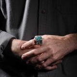 Isaiah Ortiz Supernova Turquoise and Hand Cut Sterling Silver Ring