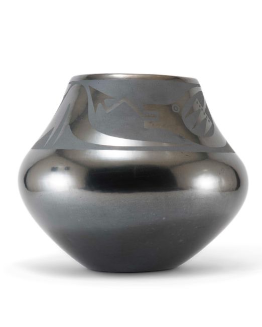 Maria Martinez and Popovi Da Blackware Avanyu Jar