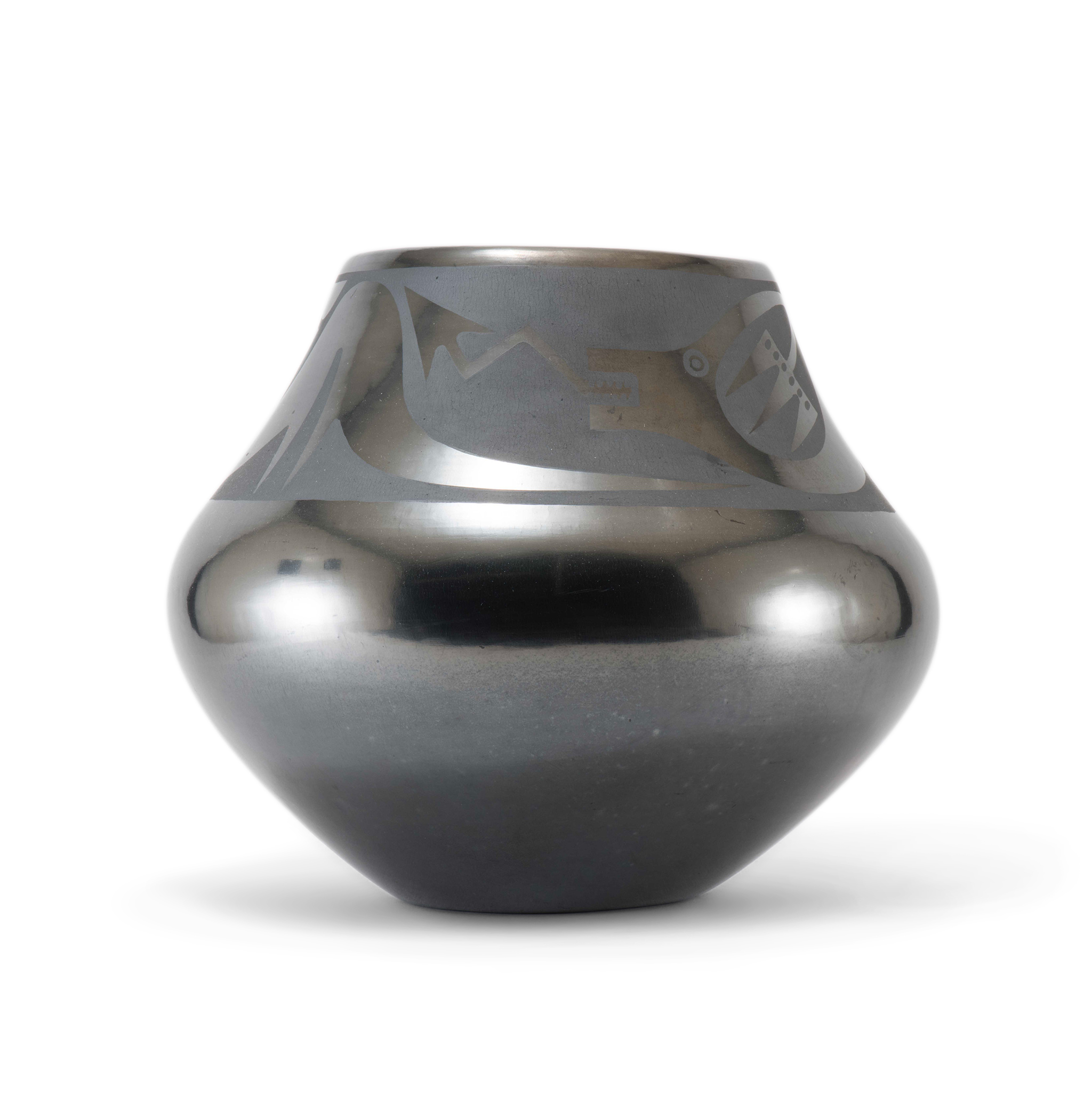 Maria Martinez and Popovi Da Blackware Avanyu Jar