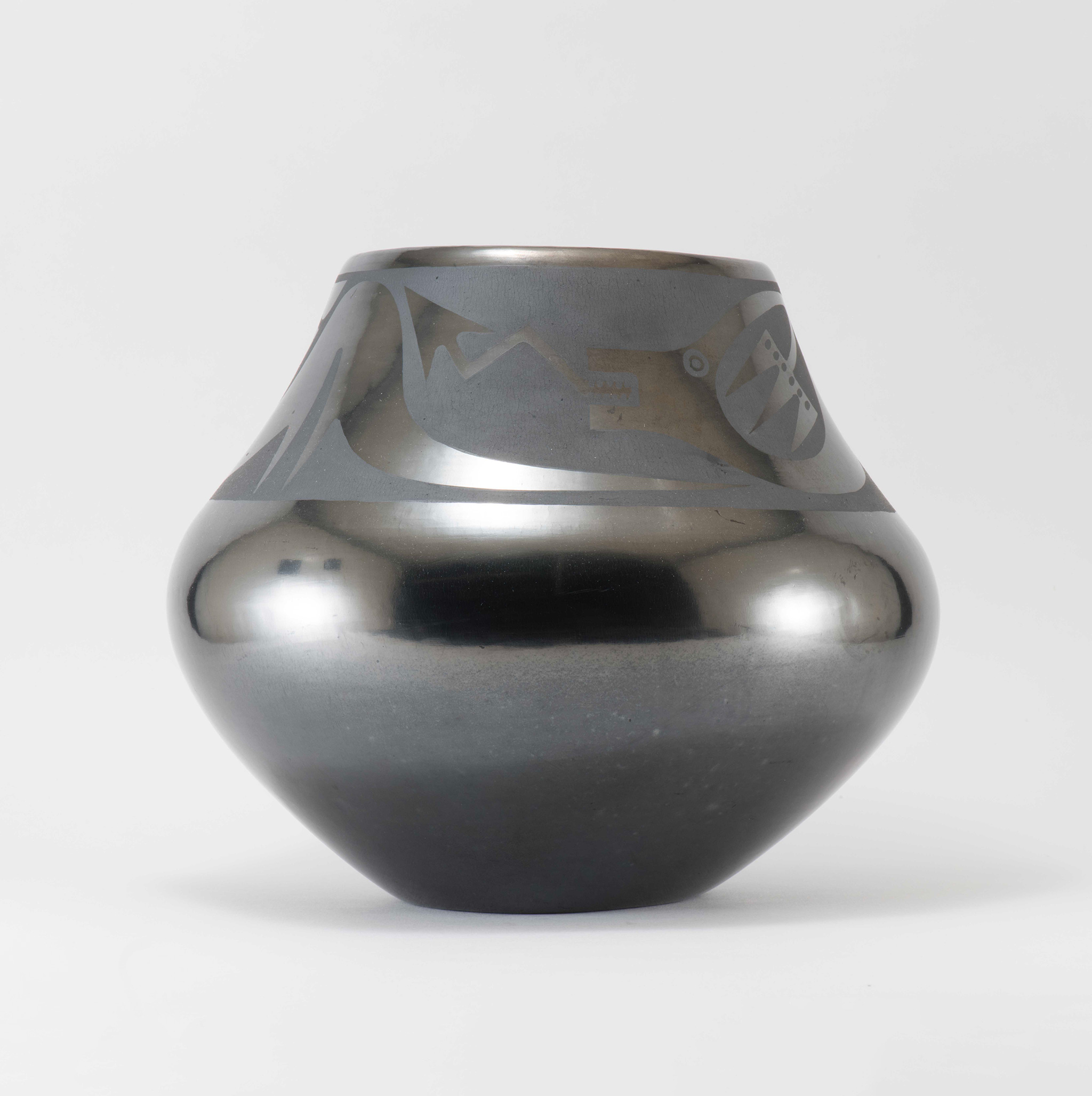 Maria Martinez and Popovi Da Blackware Avanyu Jar