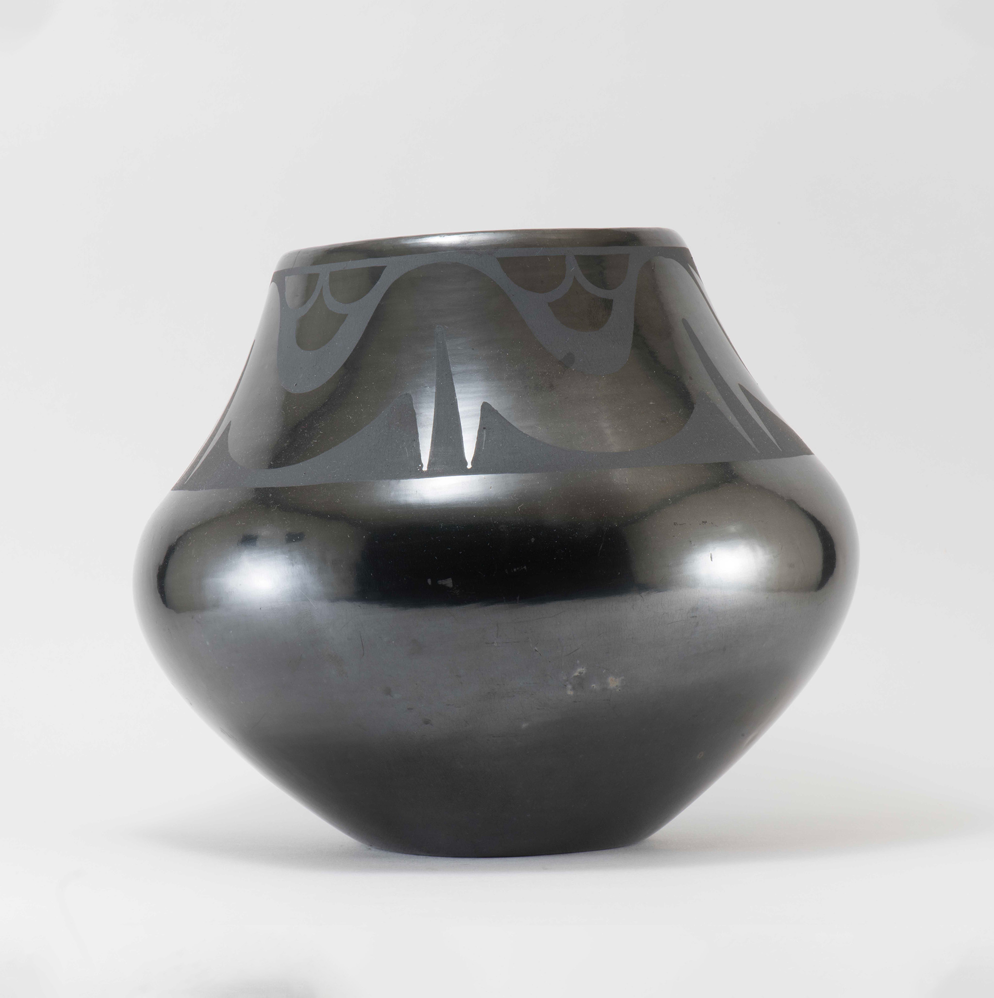 Maria Martinez and Popovi Da Blackware Avanyu Jar