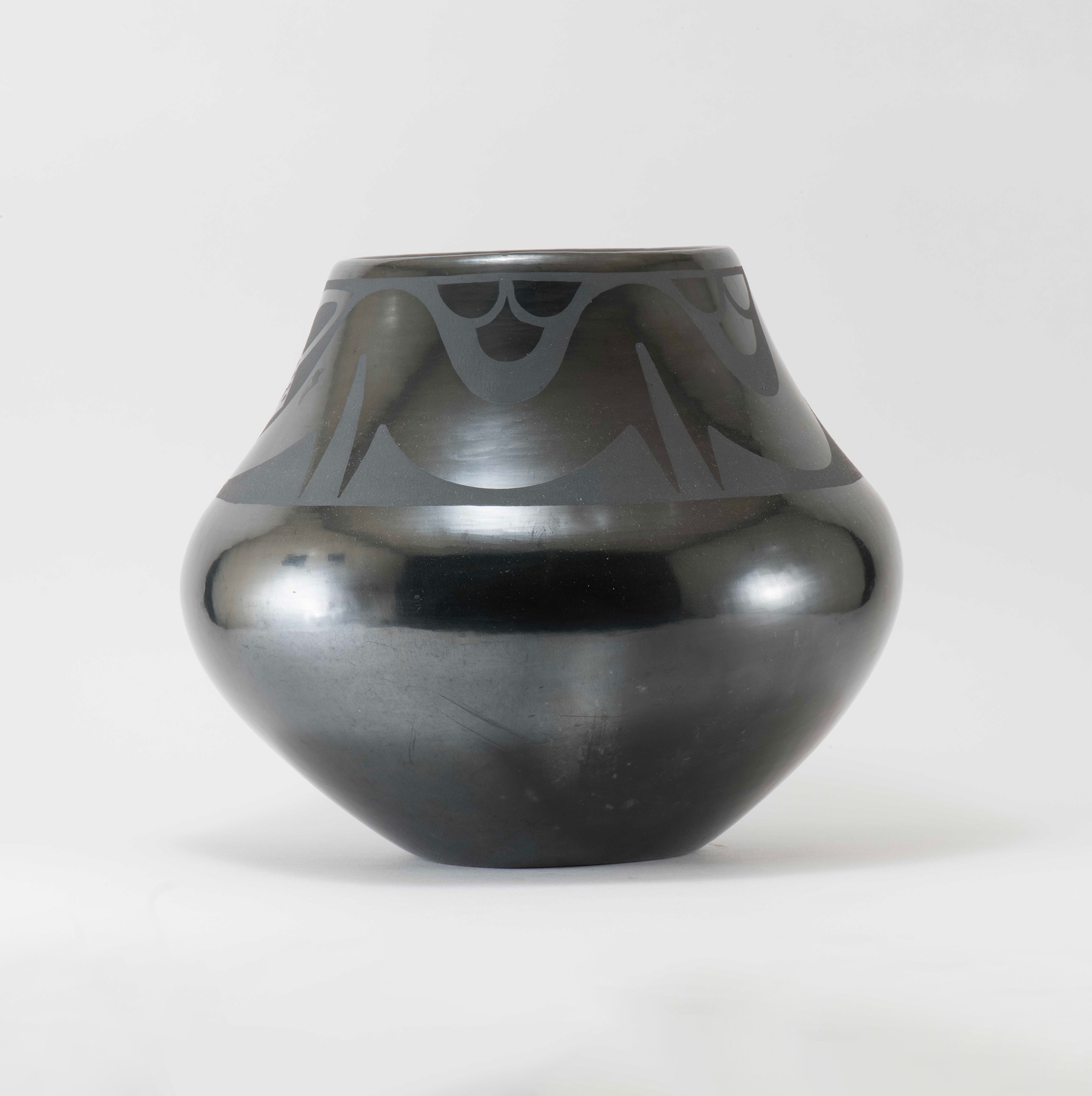 Maria Martinez and Popovi Da Blackware Avanyu Jar