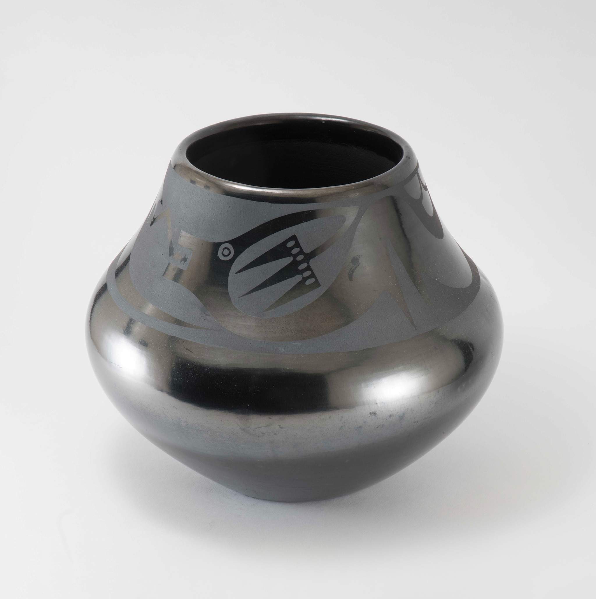 Maria Martinez and Popovi Da Blackware Avanyu Jar