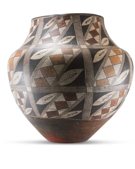 Acoma Elaborately Painted Thin Walled Four Color Water Jar Circa 1890s