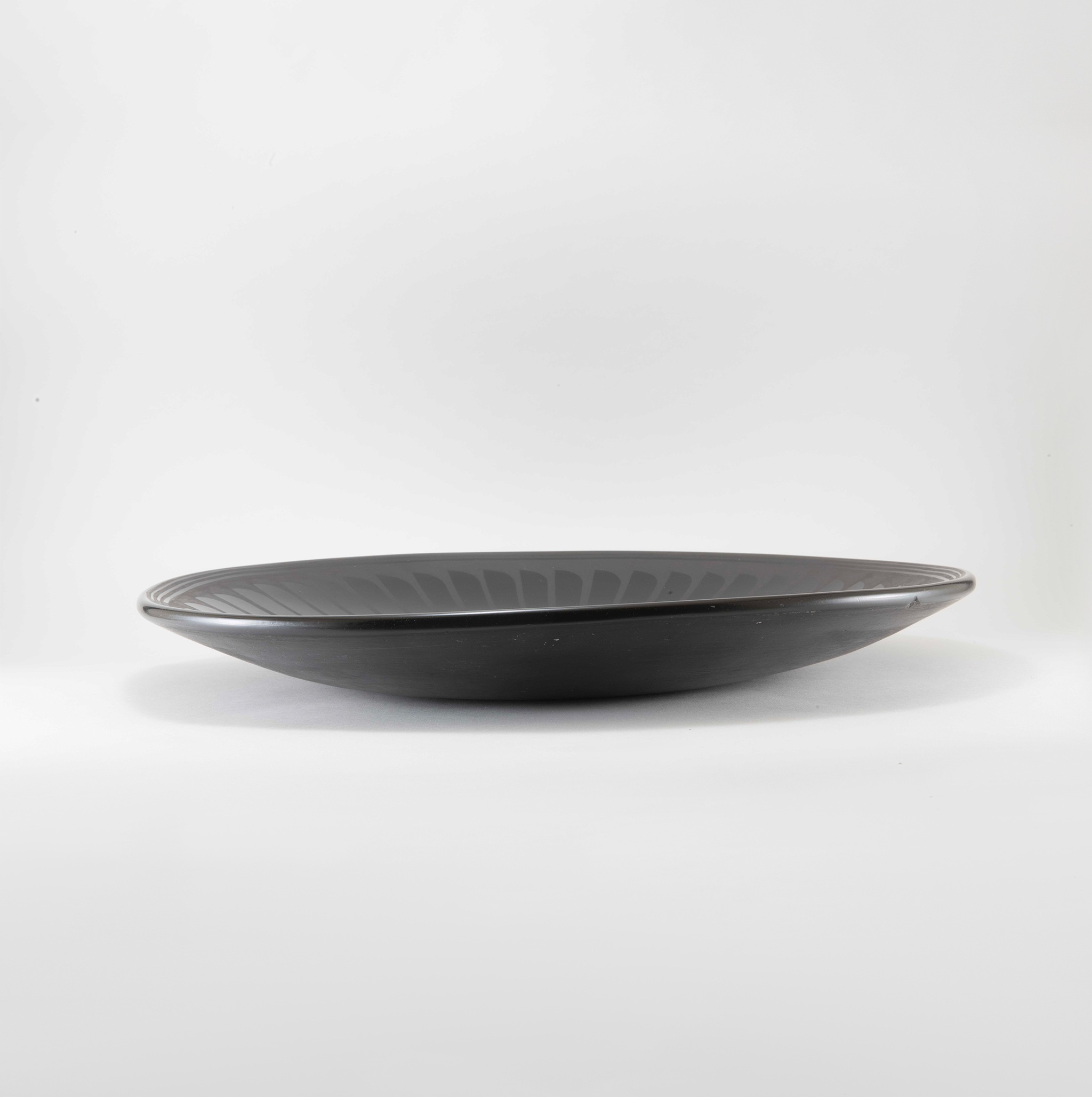 Maria Martinez and Santana Martinez Large Blackware Feather Motif Plate