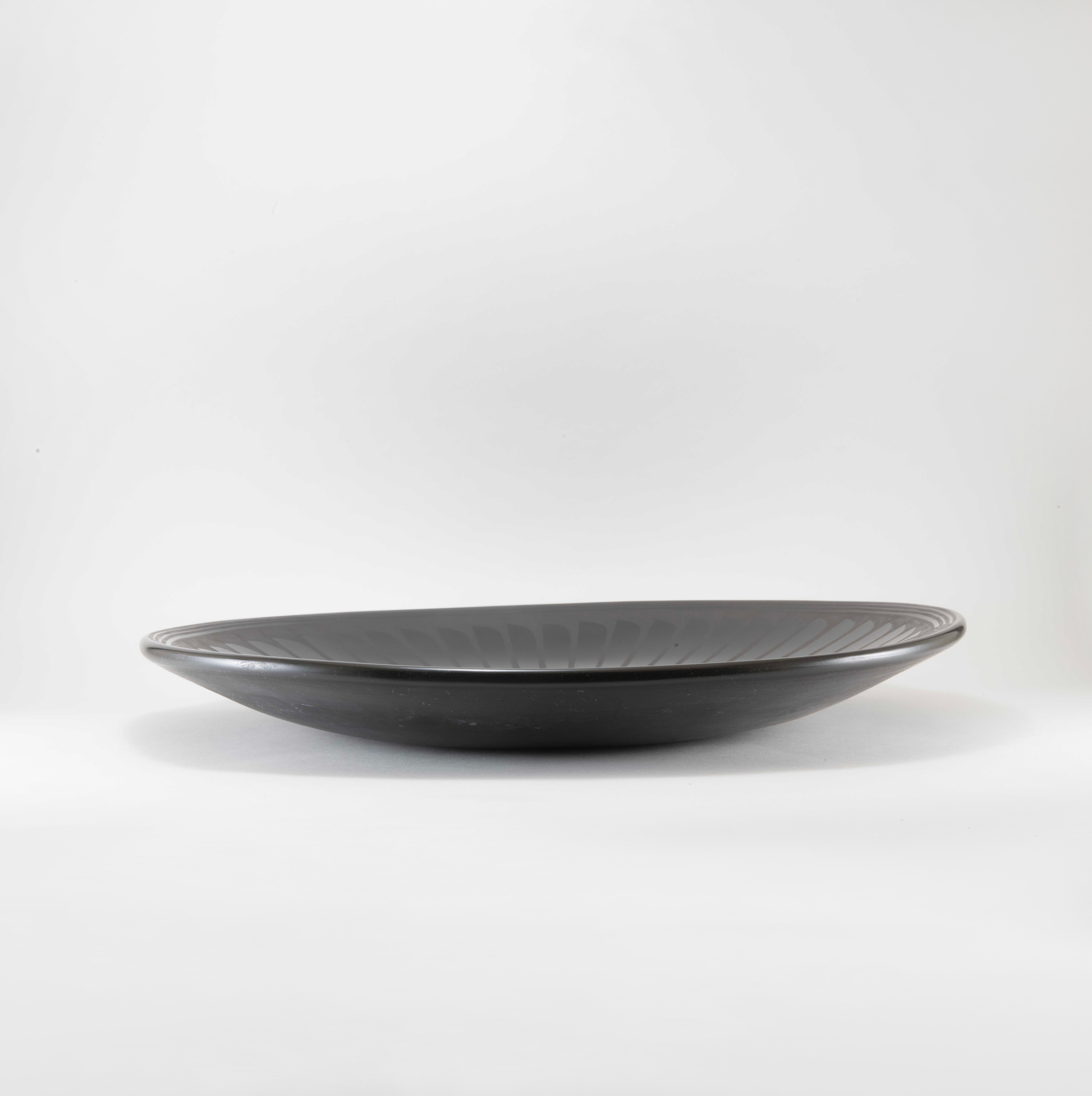 Maria Martinez and Santana Martinez Large Blackware Feather Motif Plate