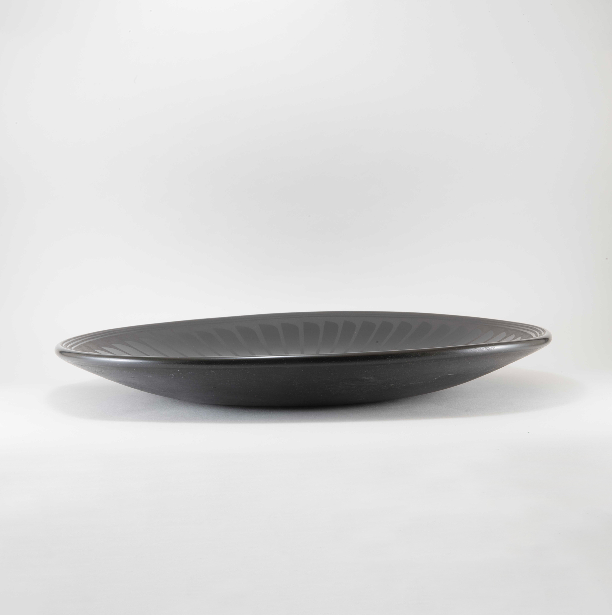Maria Martinez and Santana Martinez Large Blackware Feather Motif Plate