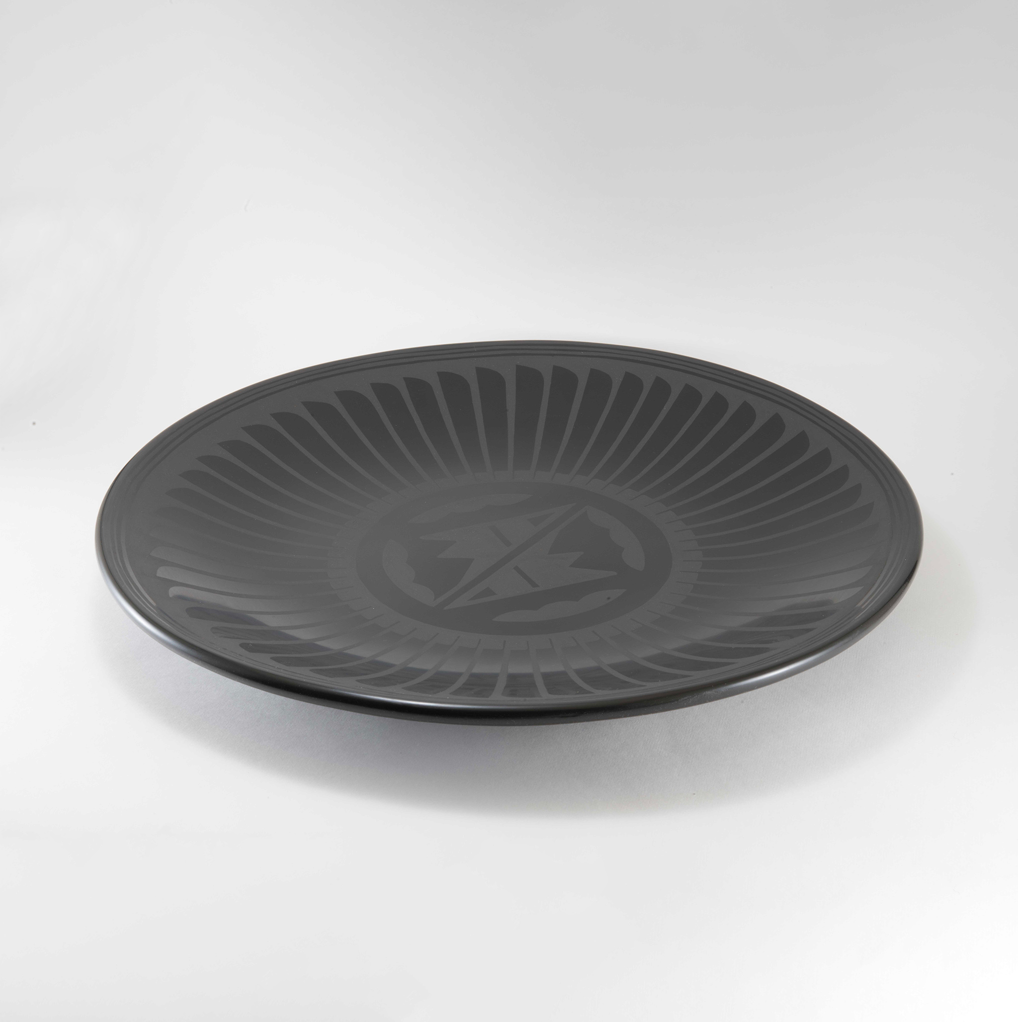Maria Martinez and Santana Martinez Large Blackware Feather Motif Plate