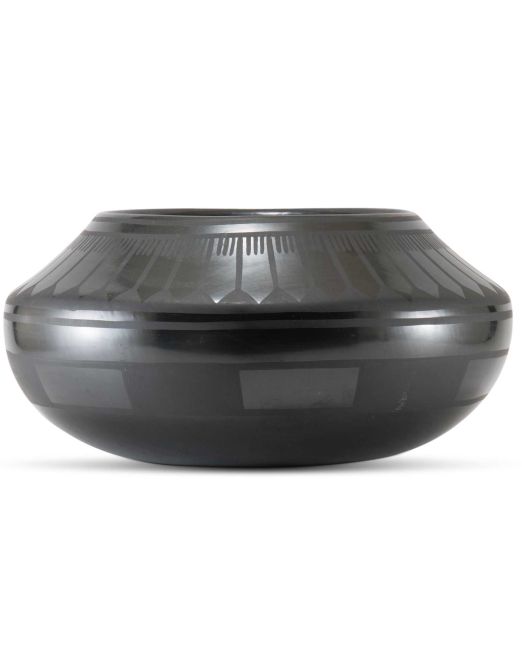 Blue Corn Blackware Feather Motif Pot